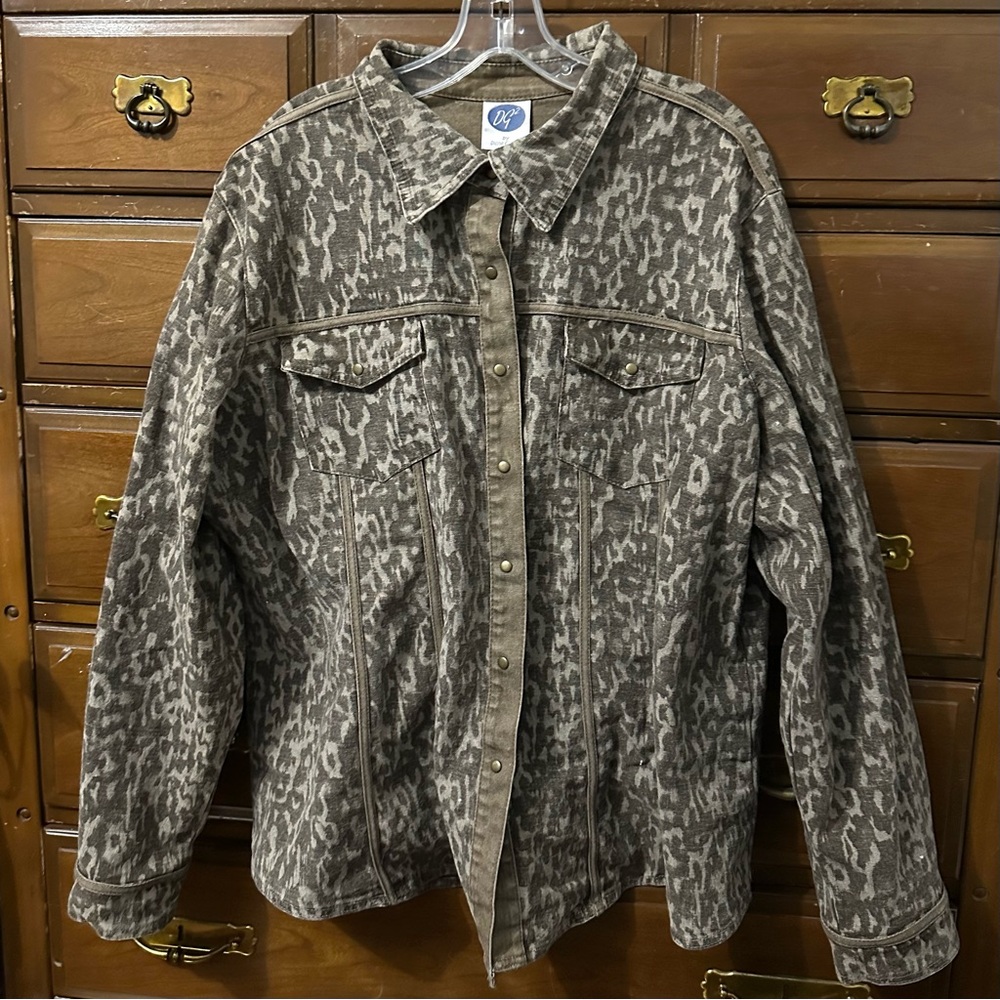 Leopard Print Faded Brown Button Down Jacket